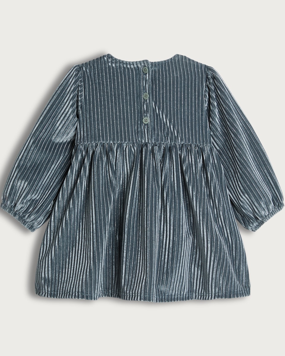 image 1 of F&F Baby Velour Bow Detail Pleated Dress in Silver