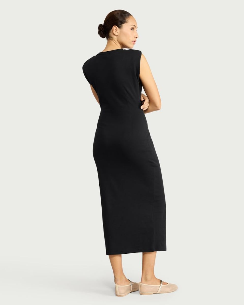 image 1 of F&F Sleeveless Ruched Side Midi Dress in Black