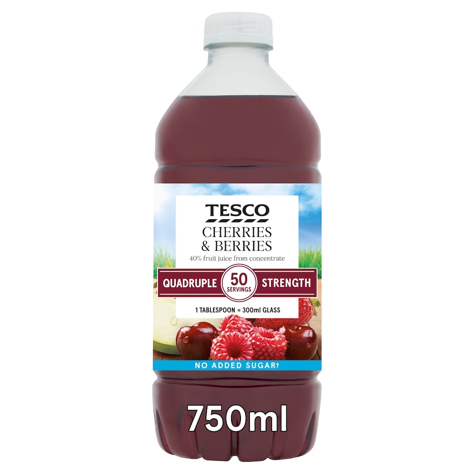 Tesco Quadruple Strength Cherries & Berries Squash 750Ml