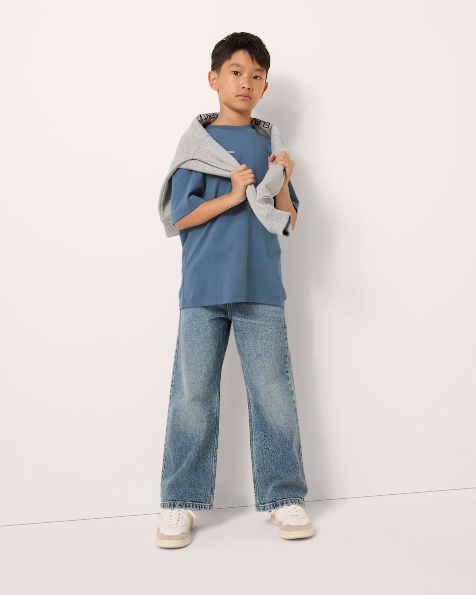 image 1 of F&F Boys Pure Cotton Slogan Oversized Fit T-Shirt in Blue