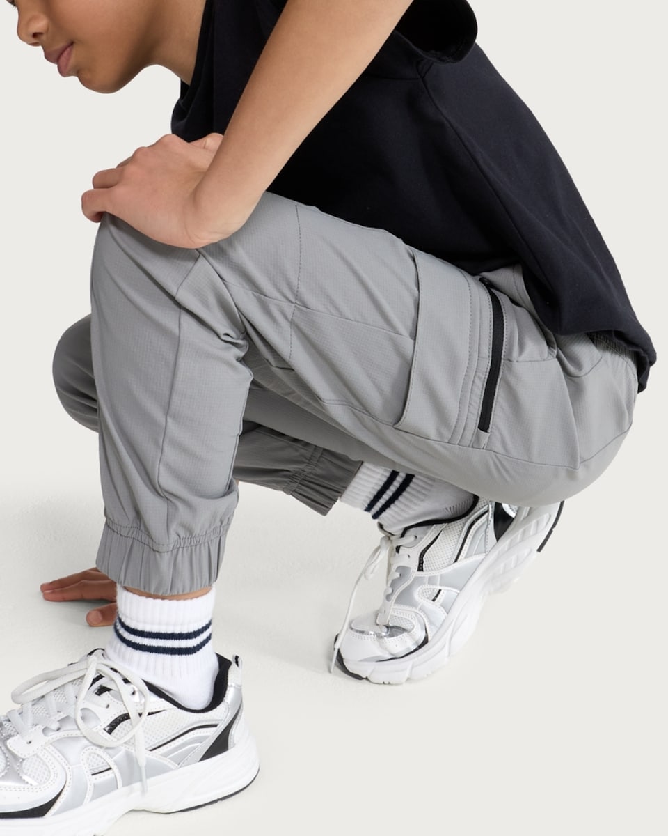 image 1 of F&F Active Boys TECHSPORT Cuffed Cargo Joggers in Grey
