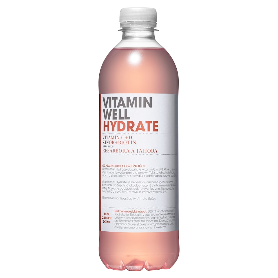 Vitamin Well Hydrate nízkoenergetický nápoj s príchuťou rebarbora a jahoda 500 ml
