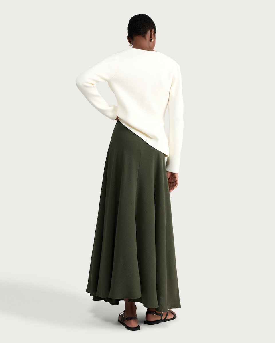 image 1 of F&F A-Line Full Midi Skirt in Khaki