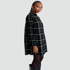 F&F Check Print Long Sleeved Shift Dress in Multi Black White
