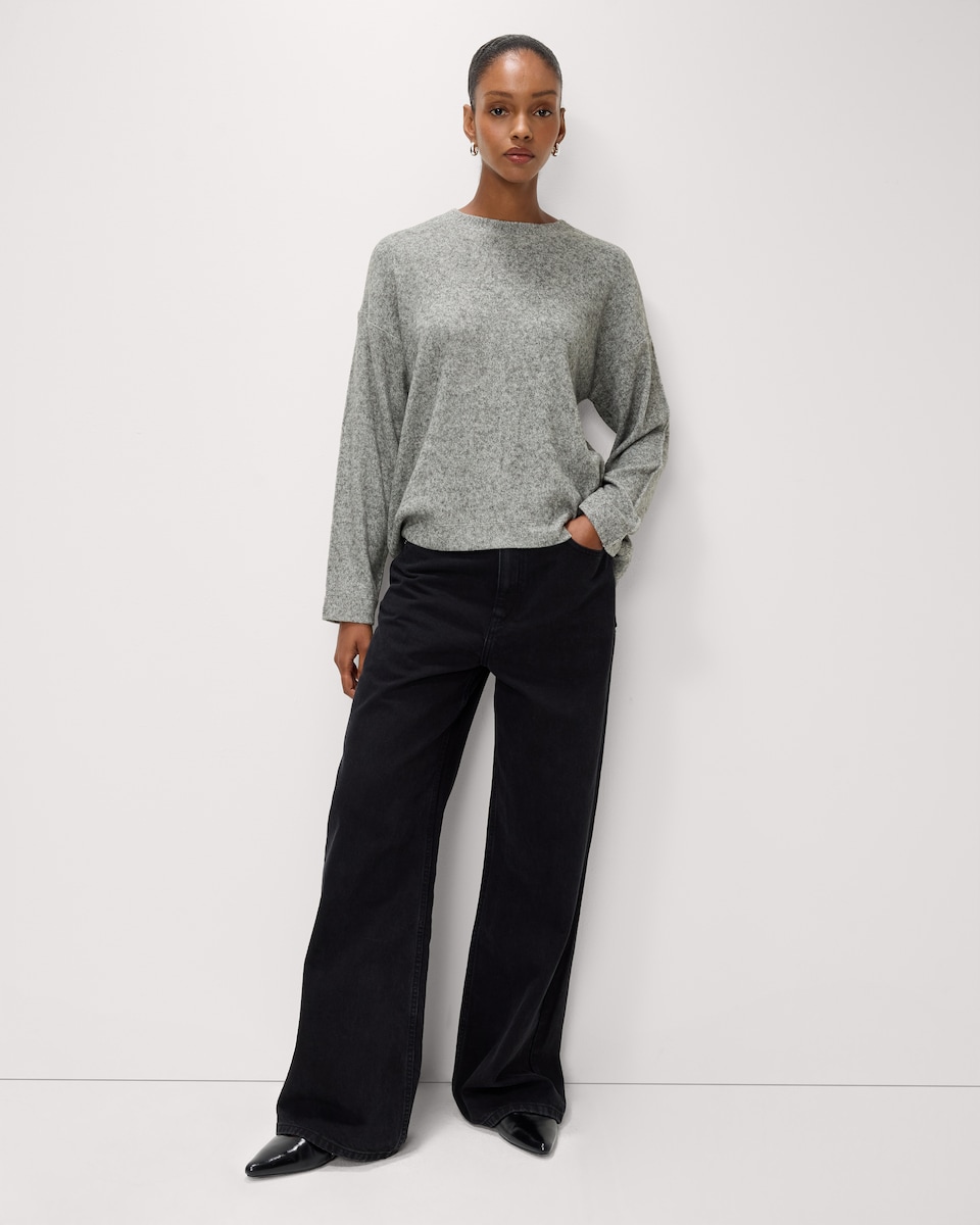 image 1 of F&F 2-Pack Brushed Dropped Shoulder Long Sleeved Tops in Multi Grey