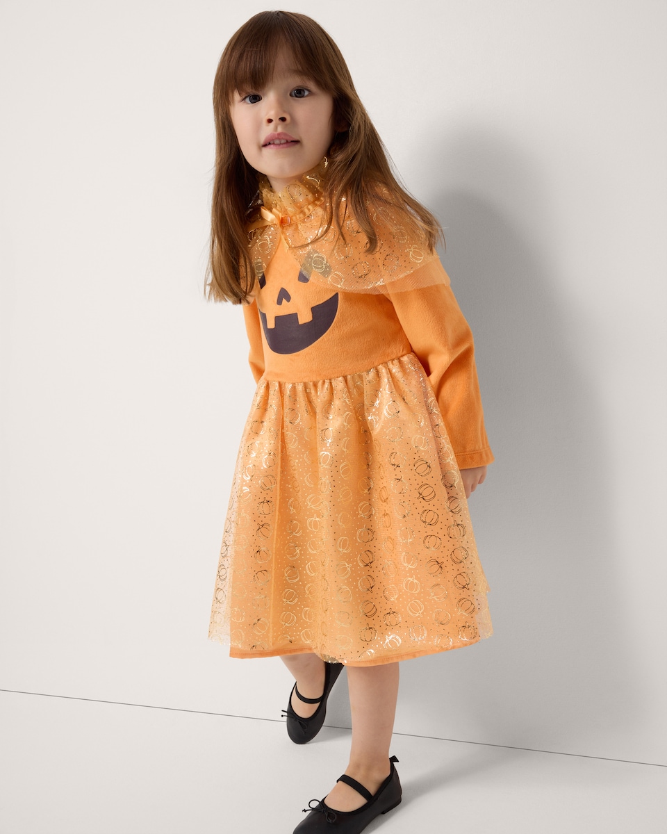 image 1 of F&F Girls Pumpkin Face Halloween Costume in Orange