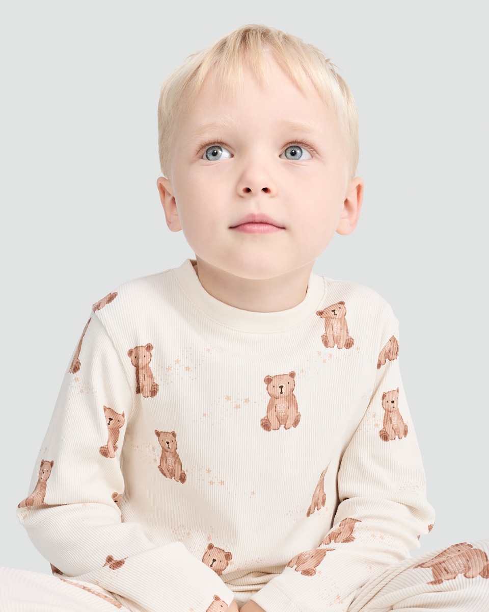 image 1 of F&F Unisex Cotton Rich Teddy Bear Print Pyjamas in Multi