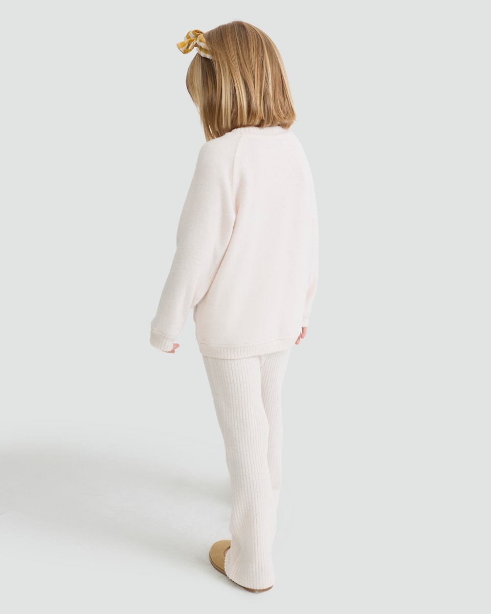 image 1 of F&F Girls 2-Piece Knitted Bow Pocket Jumper and Ribbed Leggings in Cream