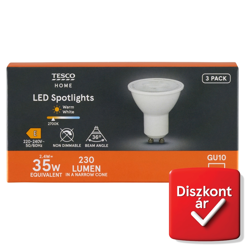 image 1 of Tesco Home GU10 230 lm 35 W 2700K LED Spotlight 3 pcs