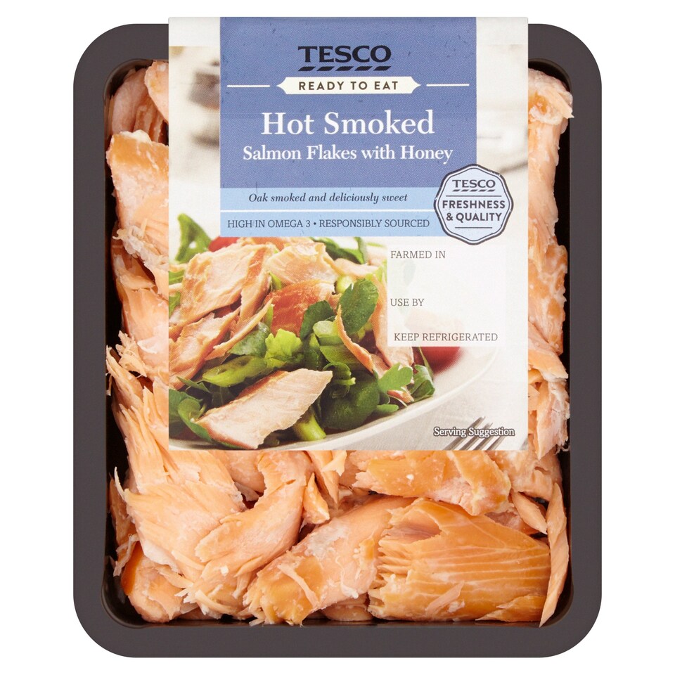 Tesco Hot Smoked Salmon Flakes with Honey 100g Tesco Groceries