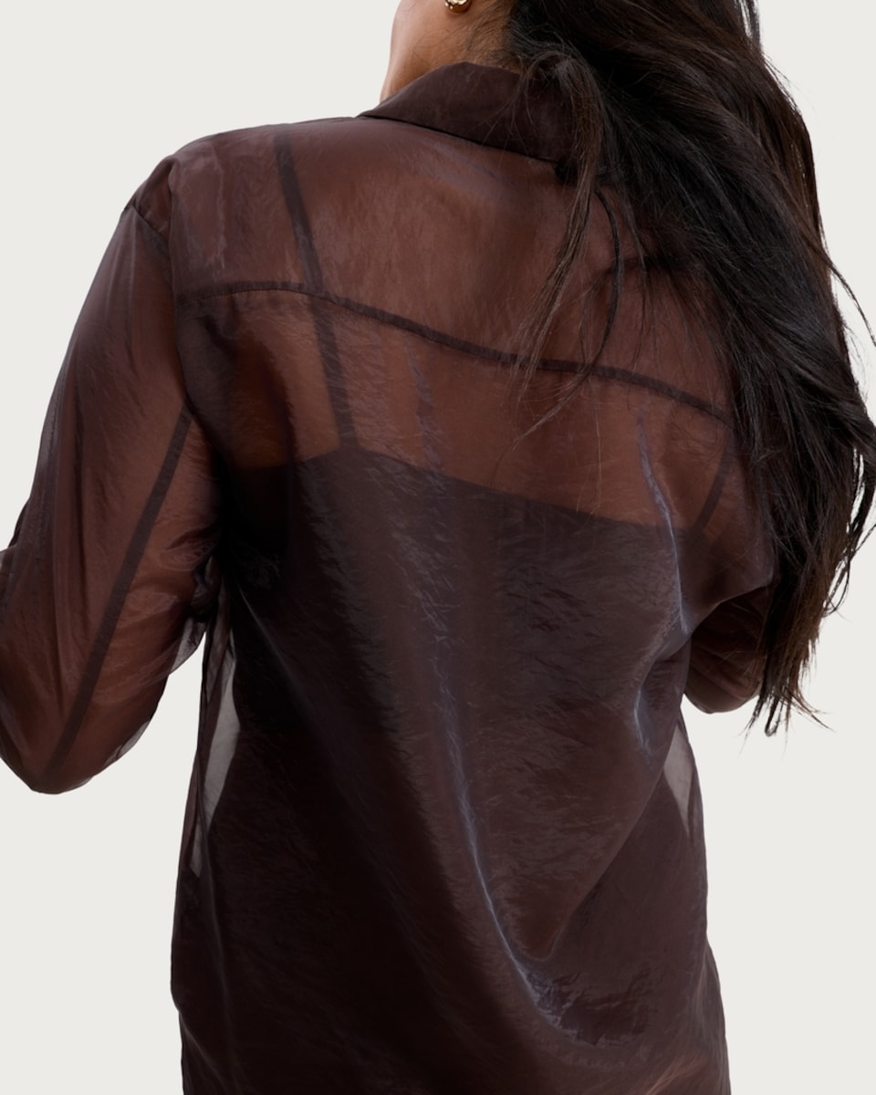 image 1 of F&F Sheer Organza Button Up Co-ord Shirt in Brown