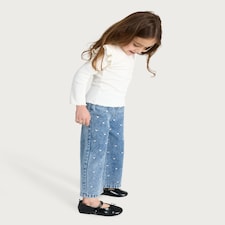 F&F Girls Pure Cotton Heart Embroidered Wide Leg Jeans in Blue
