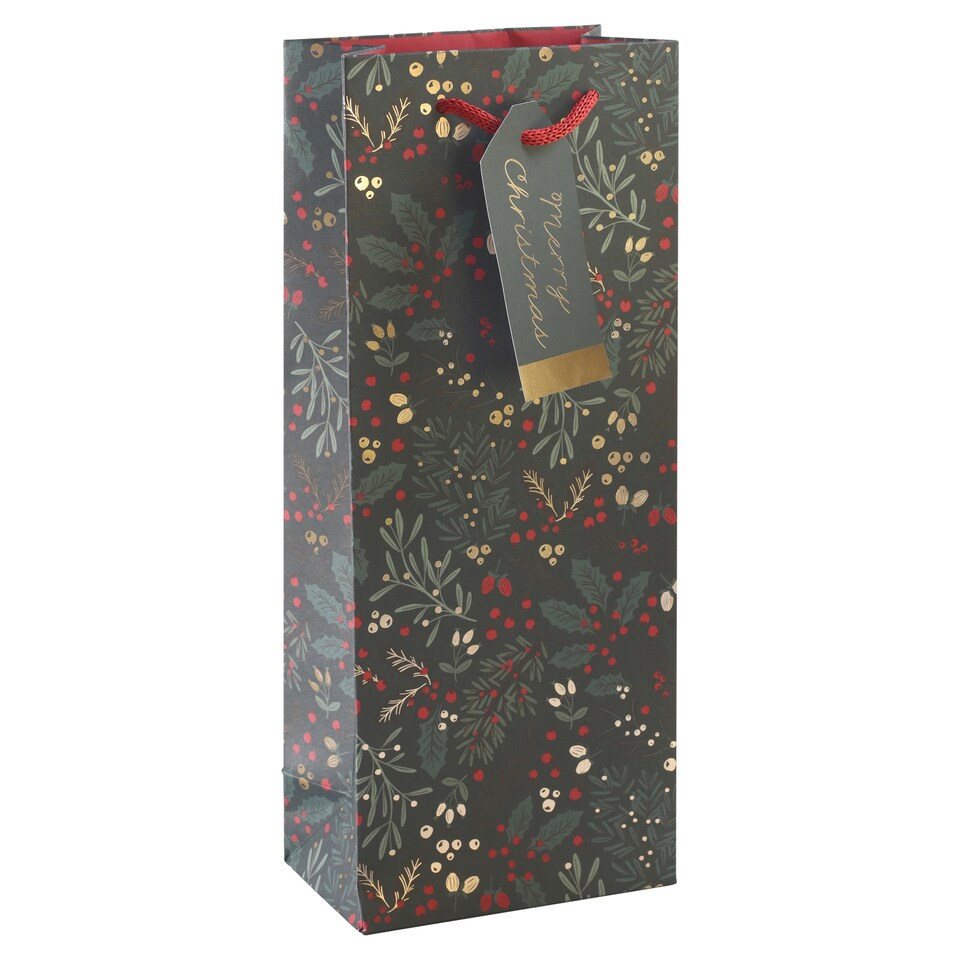 Tesco Green Foliage Christmas Bottle Bag