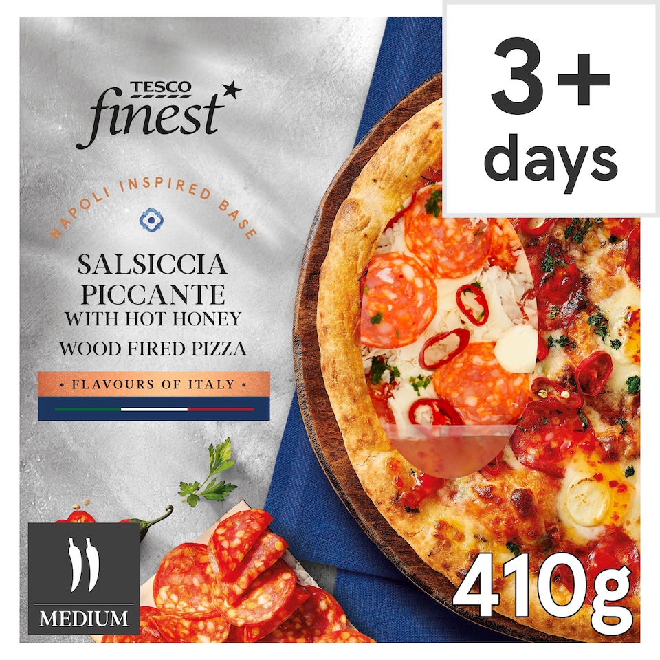 Tesco Finest Salsiccia Piccante with Hot Honey Wood Fired Pizza 410g