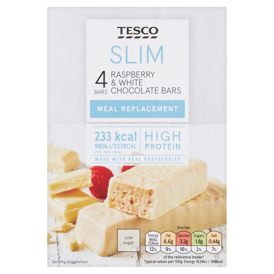 Tesco Slim Raspberry & White Chocolate Meal Replacement Bars 4 x 60g