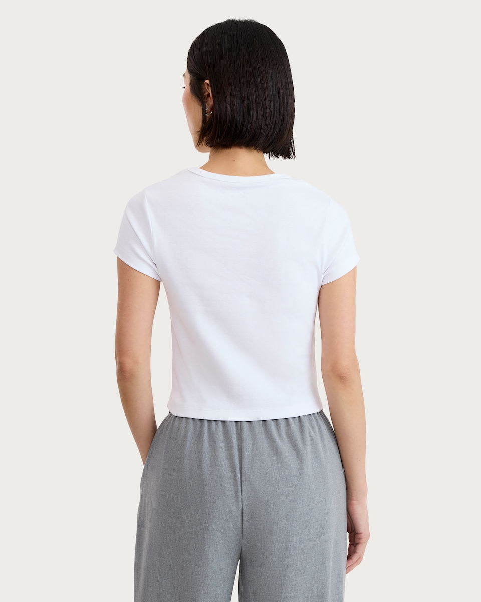 image 1 of F&F Cotton Rich Short Sleeved Cropped T-Shirt in White