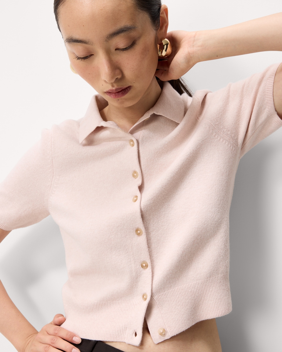 image 1 of F&F Knitted Short Sleeved Cardigan in Pink