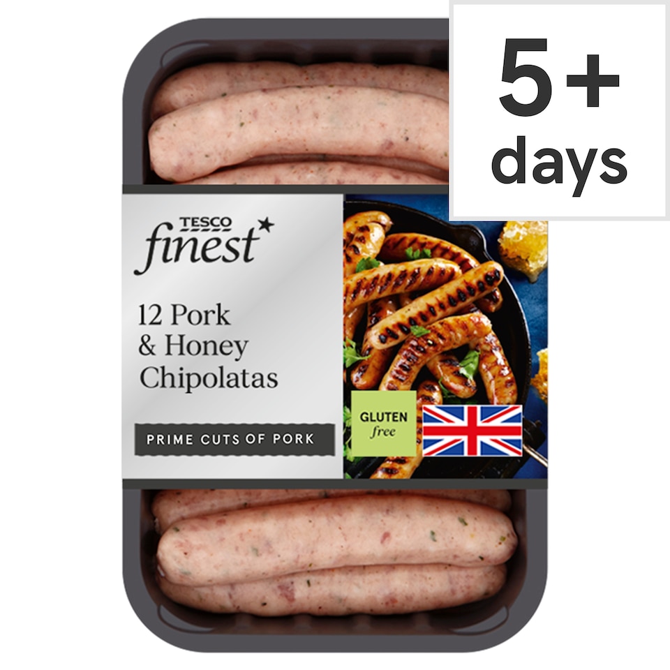 Tesco Finest British 12 Pork & Honey Chipolatas 375G