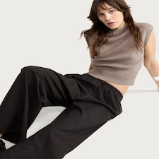 F&F Pinstripe Wide Leg Drawstring Trousers in Chocolate