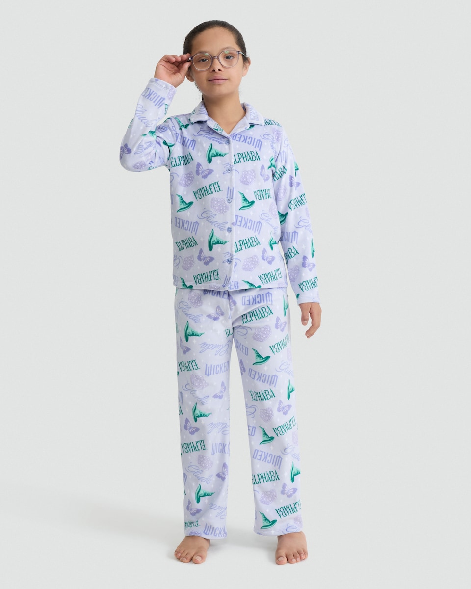 image 1 of Wicked Elphaba Print Button Through Pyjamas in Lilac