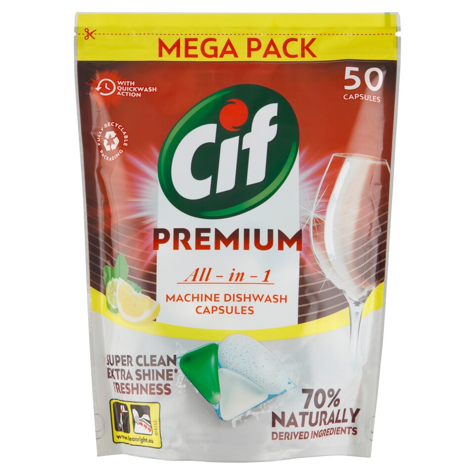 obrázok 1 z Cif Premium All in 1 Lemon tablety do umývačky riadu 50 ks 725 g