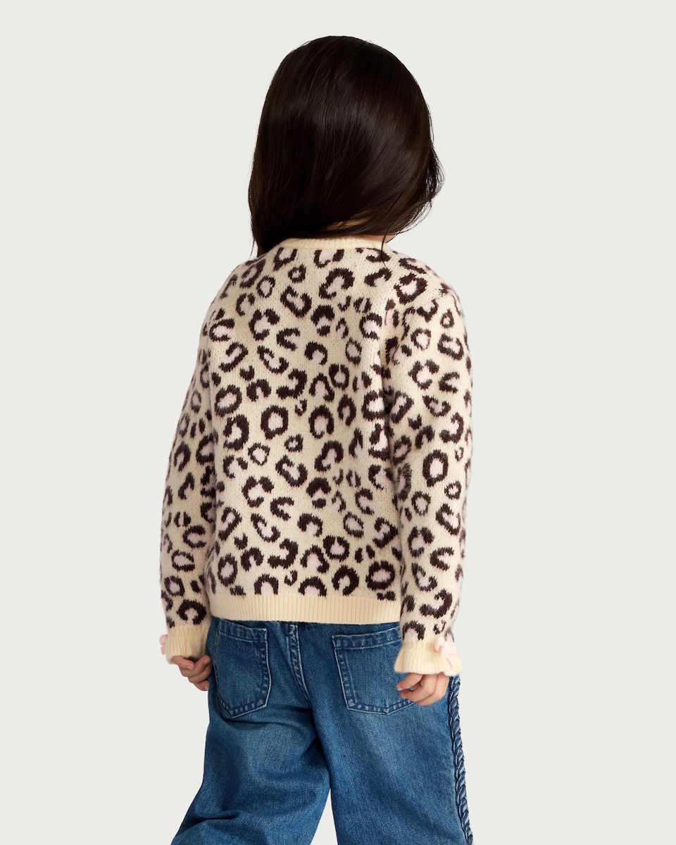 image 1 of F&F Girls Animal Print Cardigan in Multi Brown