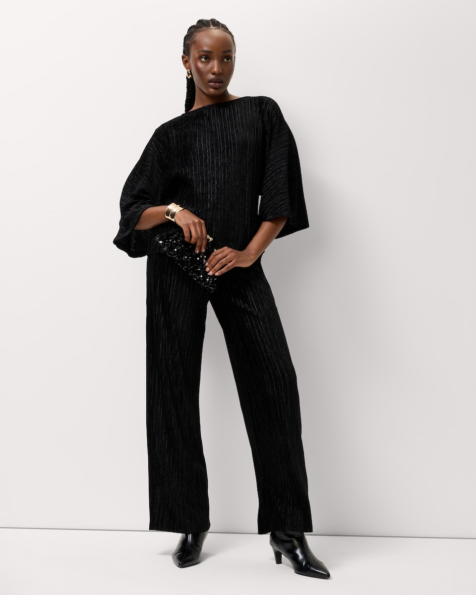 image 1 of F&F Velvet Textured Wide Leg Trousers in Black