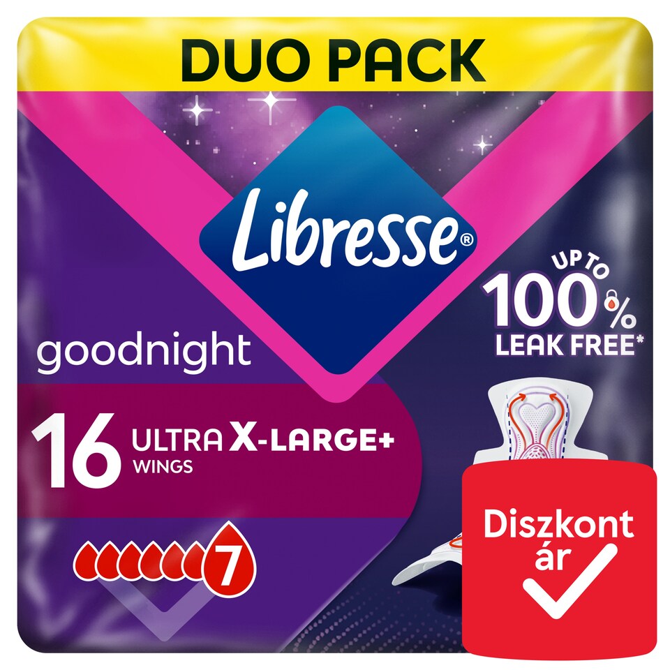 Libresse Ultra+ X-Large Goodnight szárnyas egészségügyi betét, éjszakai használatra 16 db  1. kép