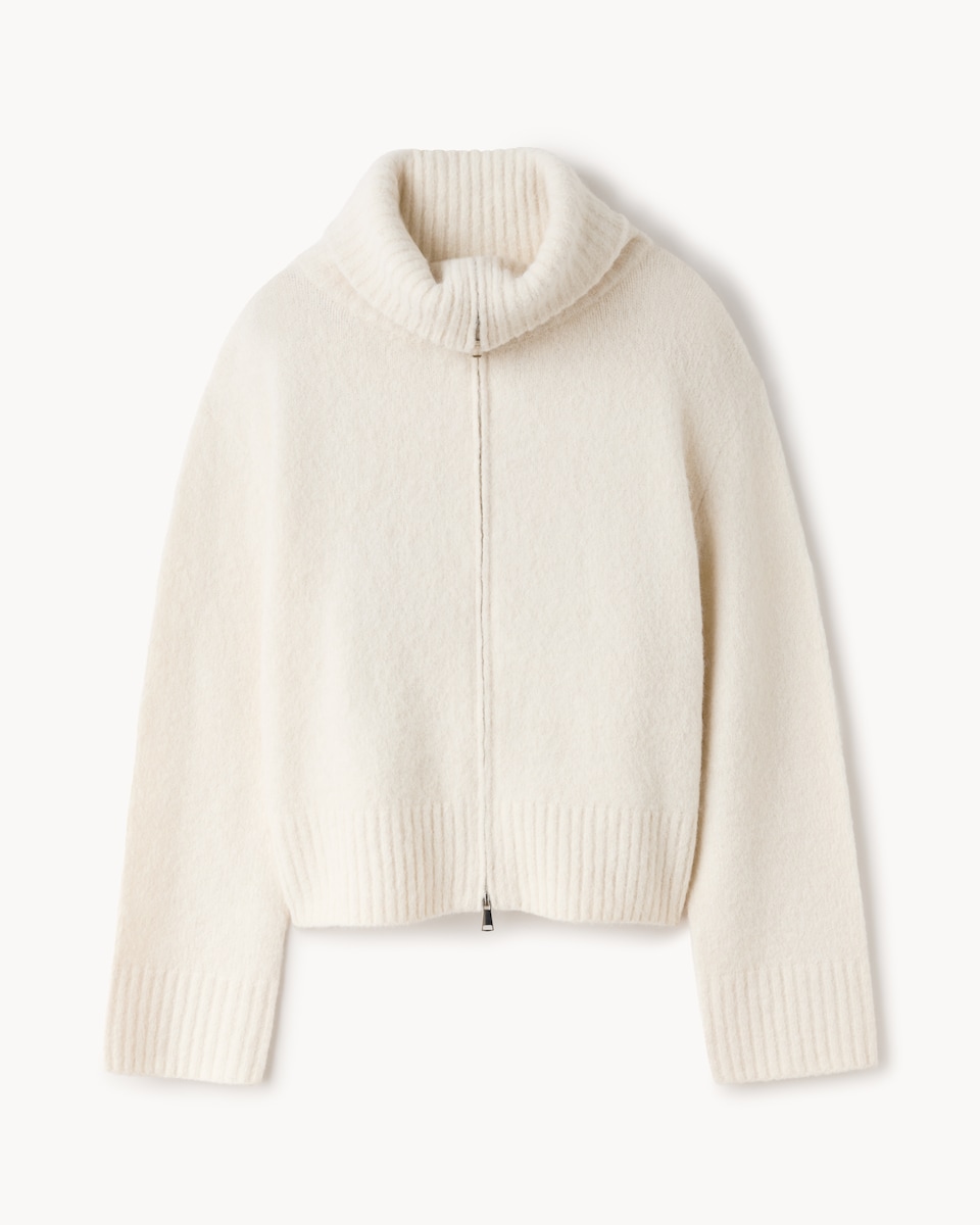 image 1 of F&F Roll Neck Zip Up Cardigan with Wool in Cream