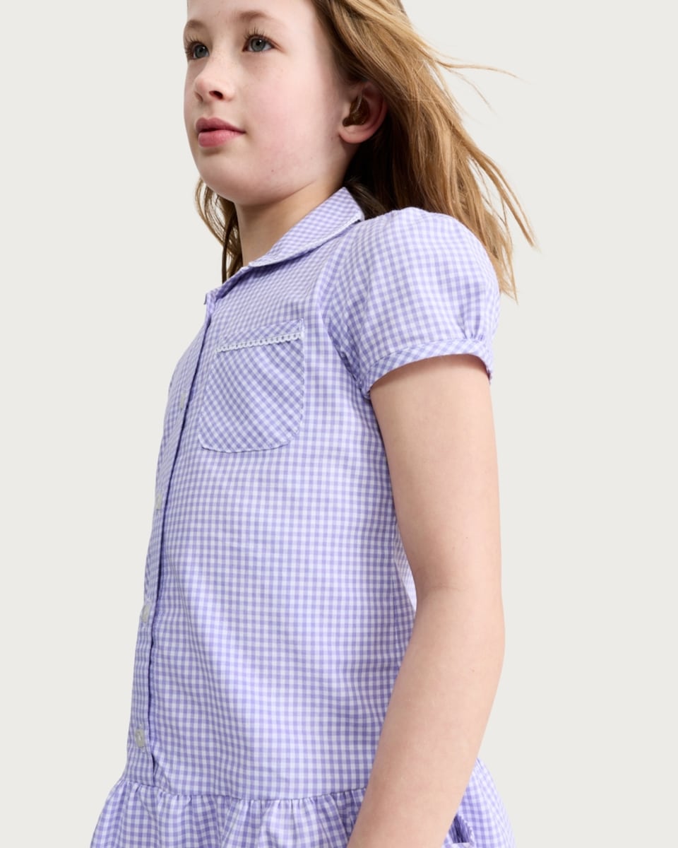 image 1 of F&F School Girls 2-Pack Cotton Rich Gingham Short Sleeved Dresses in Lilac