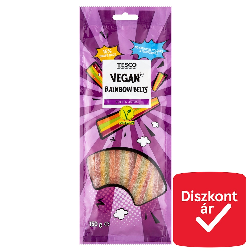 Tesco Vegan Rainbow Belts Strawberry Flavored Candy 150 g