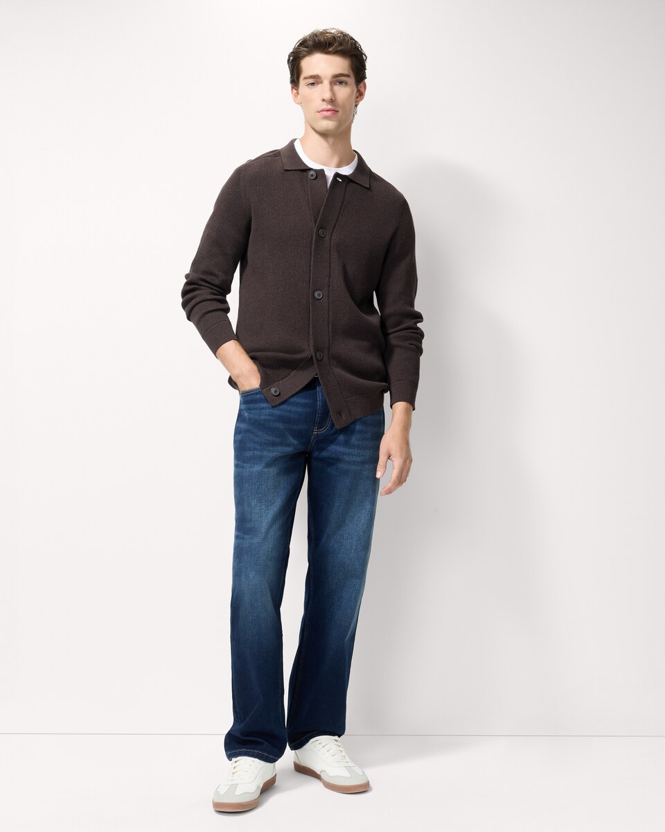 image 1 of F&F Pure Cotton Collared Cardigan in Brown