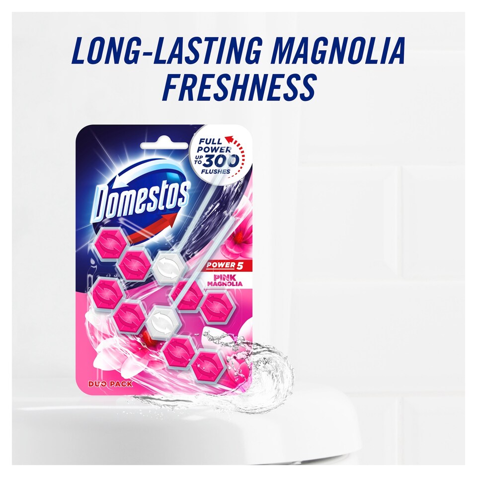 image 1 of Domestos Power 5 Rimblocks Pink Magnolia 2 X 55G