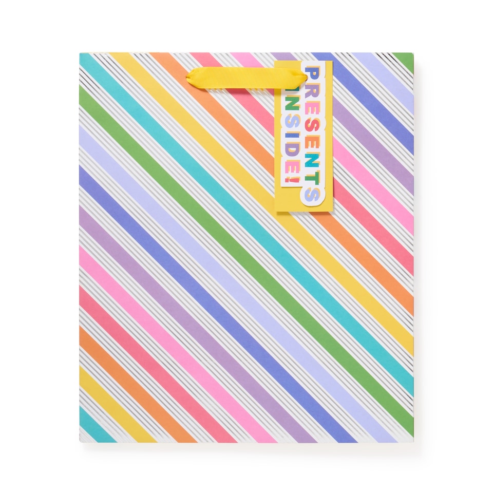 image 1 of Paperchase Rainbow Silver Foiled Striped Large Gift Bag