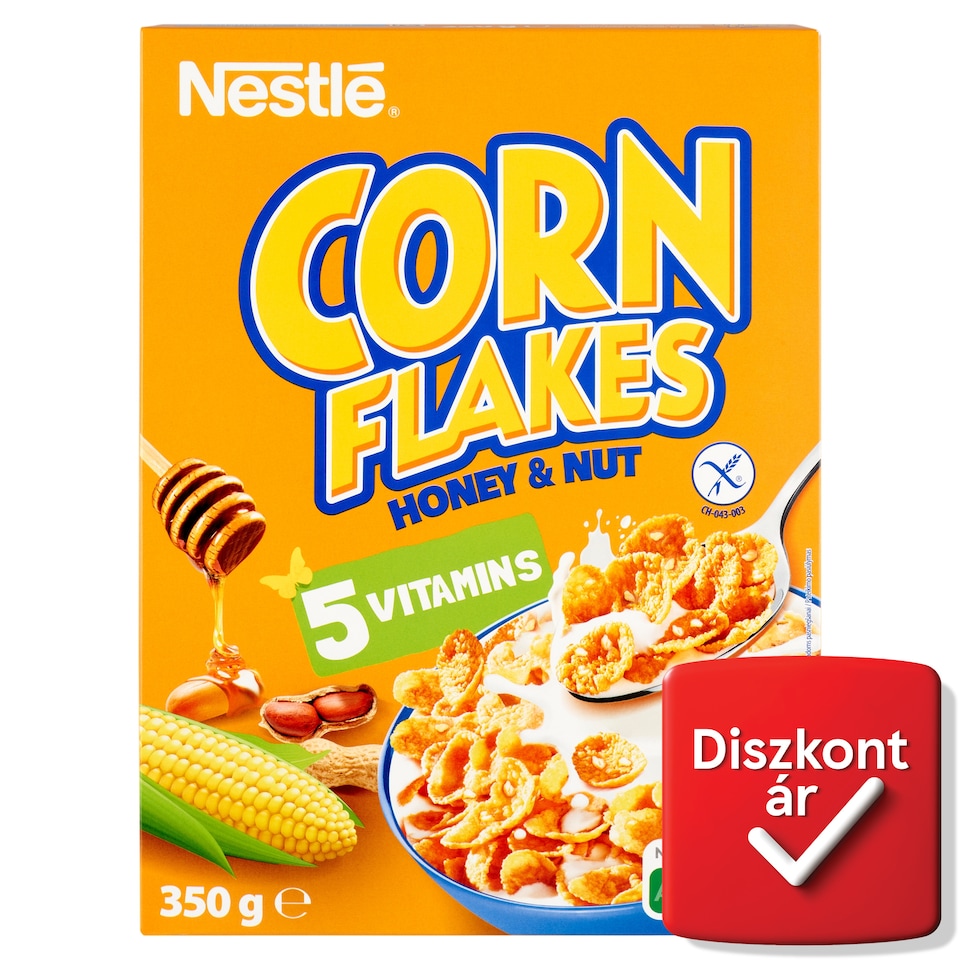 Nestlé Corn Flakes gluténmentes ropogós kukoricapehely mézzel, földimogyoróval és vitaminokkal 350 g  1. kép