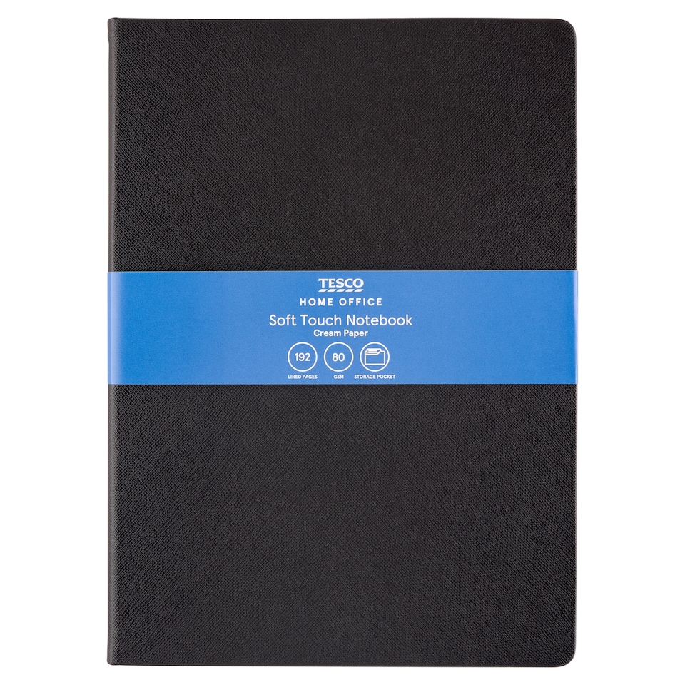 Tesco Home Office Soft Touch Black Lined A4 Notebook 192 Pages 