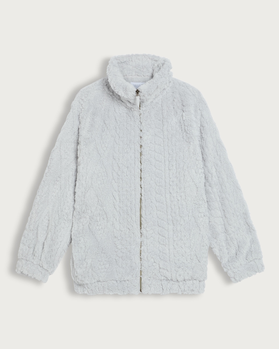 F&F Cable Knit Fleece Zip Up Pyjama Jacket in Grey