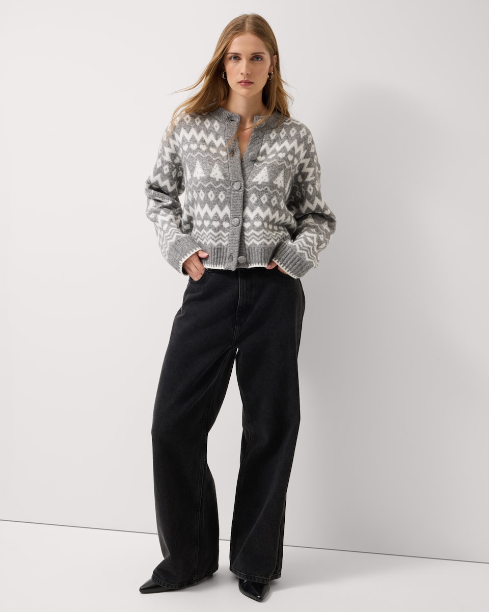 image 1 of Christmas Sparkly Fair Isle Cardigan in Grey