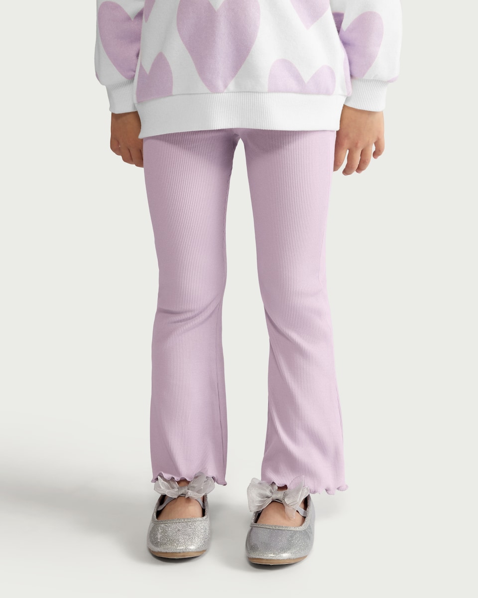 image 1 of F&F Girls 2-Pack Cotton Rich Flared Leggings in Multi Purple