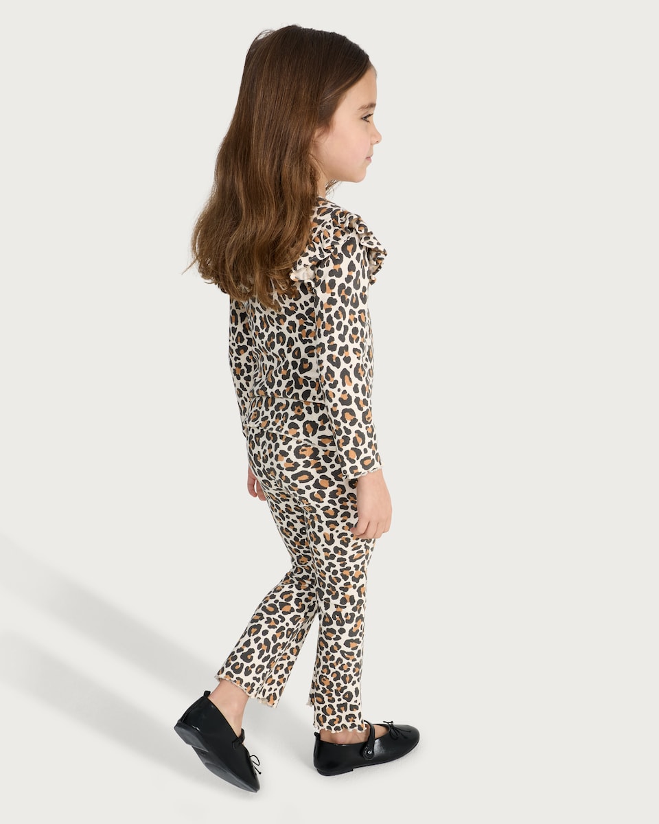 image 1 of F&F Girls 2-Pack Cotton Rich Ribbed Flared Leggings in Multi Brown