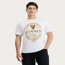 Guinness Extra Stout Print Pure Cotton T-Shirt in Cream