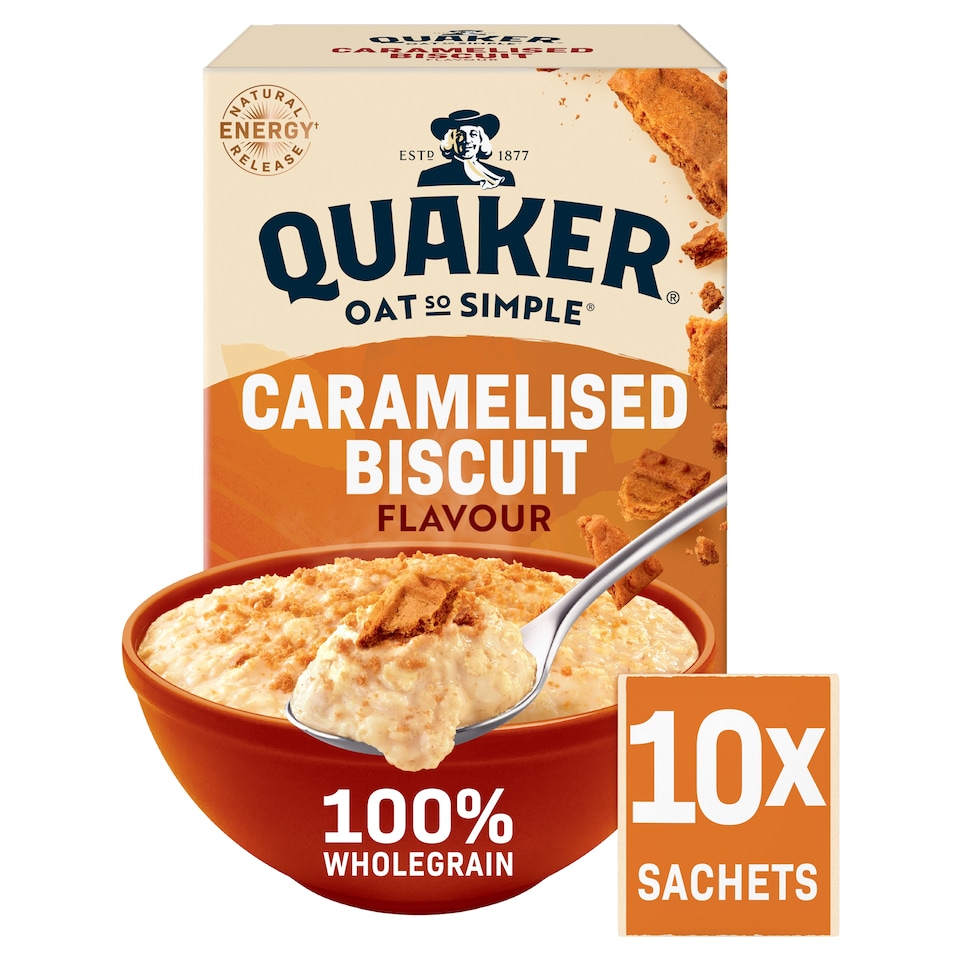 image 1 of Quaker Oat So Simple Porridge Sachets - Caramelised Biscuit 10x33.4g