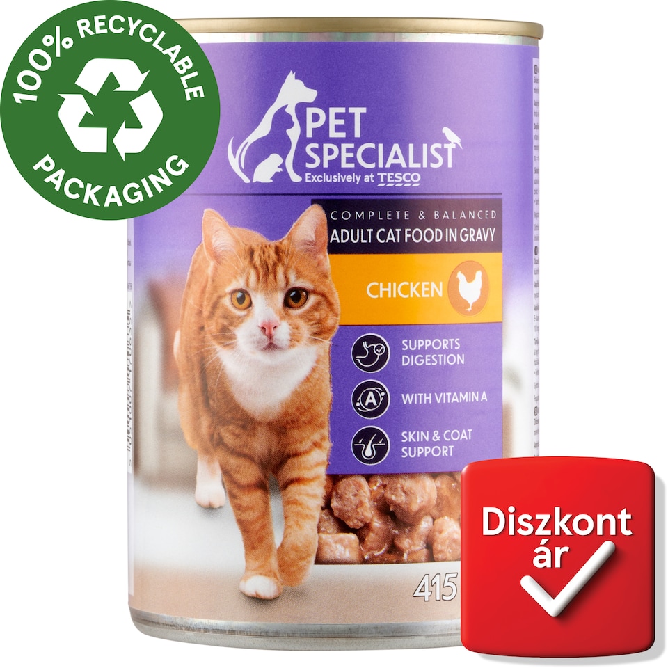 Pet Specialist teljes értékű állateledel felnőtt macskák számára, falatkák csirkével szószban 415 g
