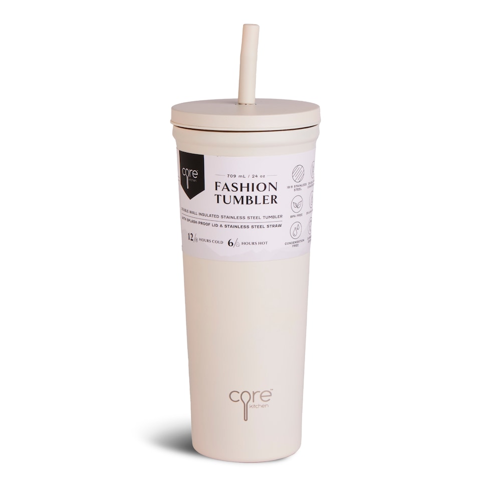 image 1 of Core Kitchen Taupe Stainless Steel Fashion Tumbler Water Bottle 709ml