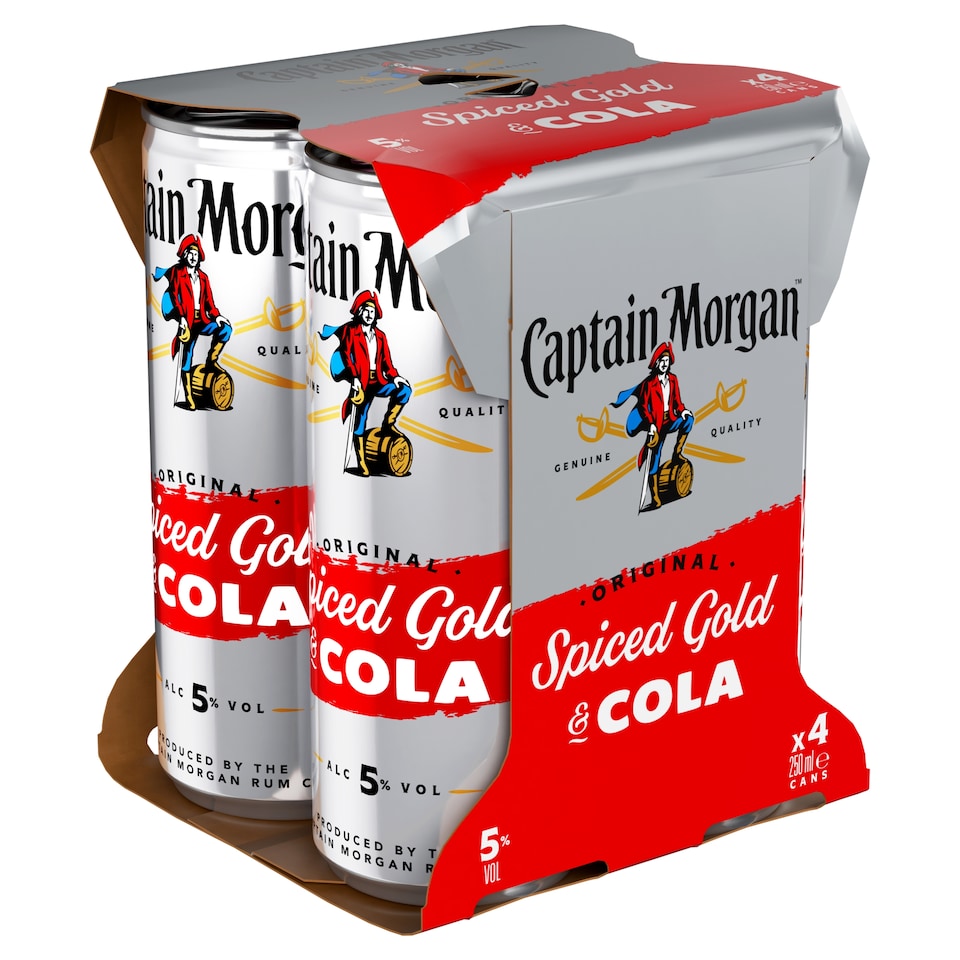 image 1 of Captain Morgan Spiced Gold Rum & Cola Premixed Can 5% Vol 4x250ml