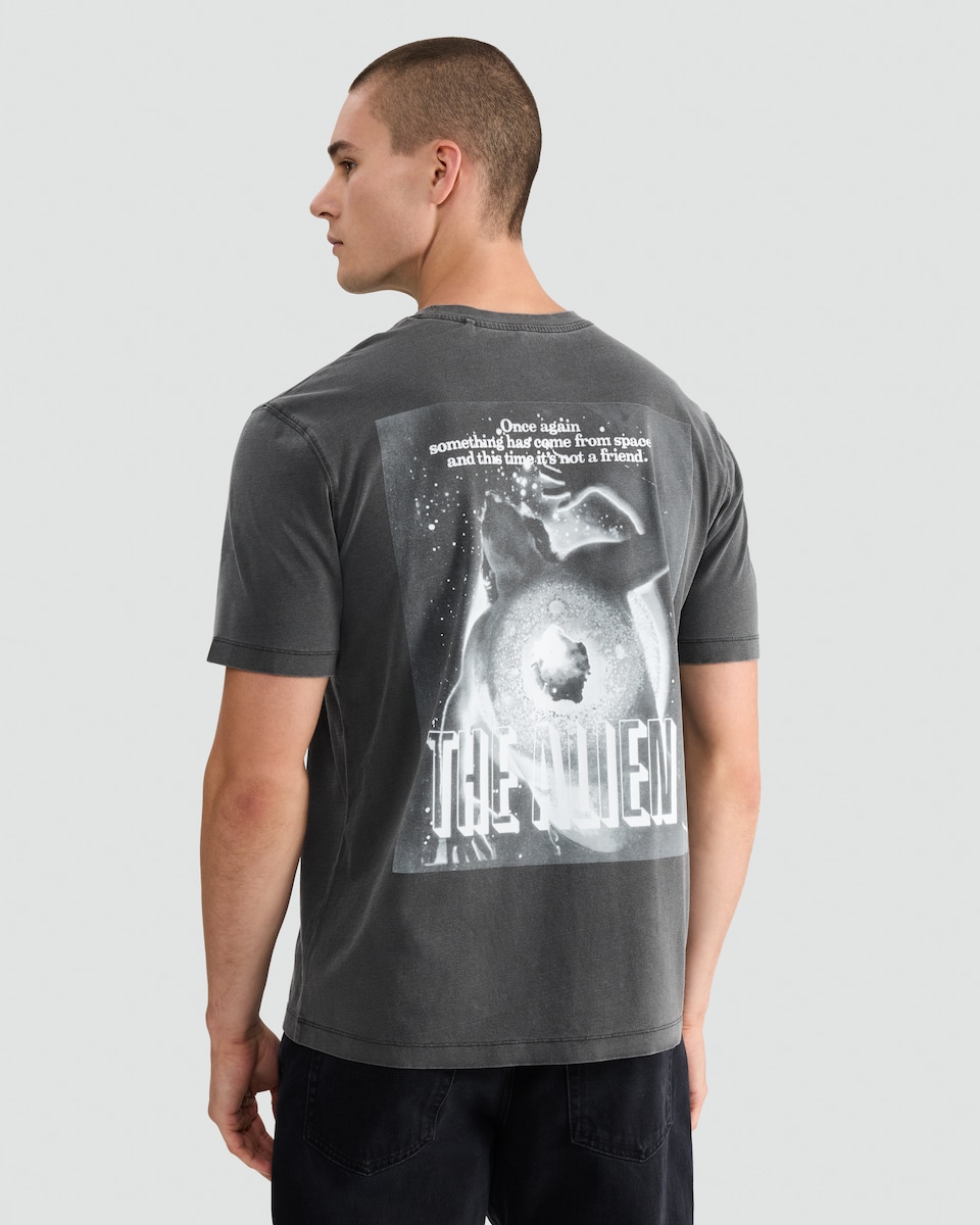 image 1 of F&F Pure Cotton Relaxed Fit Alien Slogan T-Shirt in Grey