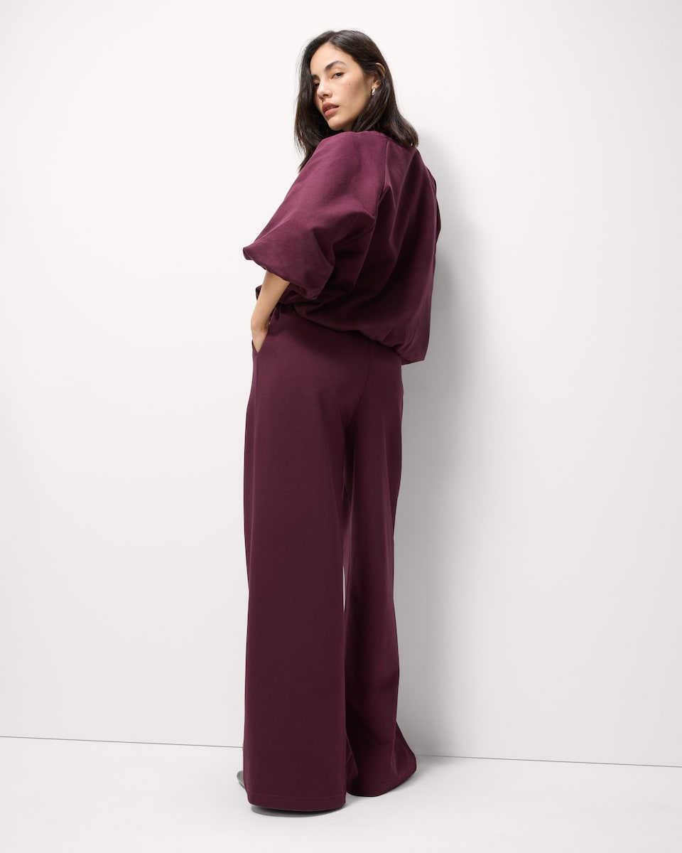 image 1 of F&F Cotton Rich Wide Leg Drawstring Trousers in Purple