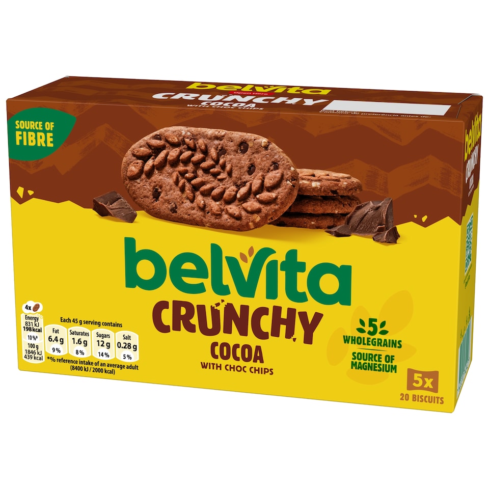 image 1 of Belvita Breakfast Cocoa Chocolate Chip Cereal Biscuit Snack Bars Pack 5 x 45g