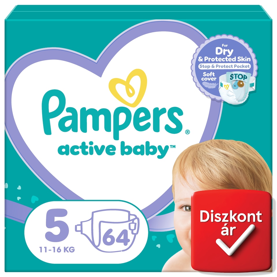Pampers Active Baby Pelenka, Méret: 5, 64 db Pelenka, 11kg-16kg  1. kép