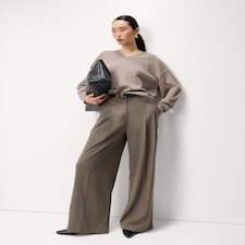F&F Pleated Wide Leg Belted Trousers in Brown